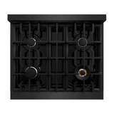 ZLINE 3-Piece Appliance Package - 30-Inch Dual Fuel Range, Refrigerator with Water Dispenser, and Dishwasher in Black Stainless Steel with Gold Accents