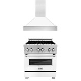 ZLINE 2-Piece Appliance Package - 30-inch Dual Fuel Range and Premium Range Hood in Satin Stainless Steel with White (2KP-RASWMRH30)
