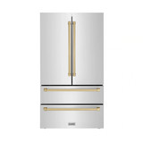 ZLINE 3-Piece Appliance Package - 30-Inch Gas Range, Refrigerator, and Dishwasher in Stainless Steel with Champagne Bronze Accents