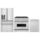 ZLINE 3-Piece Appliance Package - 36-Inch Dual Fuel Range, Refrigerator with Water Dispenser, and Dishwasher in Stainless Steel