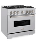 ZLINE 3-Piece Appliance Package - 36-Inch Dual Fuel Range, Refrigerator with Water Dispenser, and Dishwasher in Stainless Steel