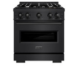 ZLINE 4-Piece Appliance Package - 30-Inch Gas Range, Hood, Refrigerator, and Dishwasher in Black Stainless Steel
