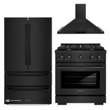 ZLINE 4-Piece Appliance Package - 30-Inch Gas Range, Refrigerator, Convertible Wall Mount Hood, and 3-Rack Dishwasher in Black Stainless Steel (4KPR-SGRBRH30-DWV)
