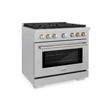 ZLINE 3-Piece Appliance Package - 36-inch Gas Range, Tall Tub Dishwasher & Premium Wall Mount Hood in Satin Stainless Steel (3KP-SGRSRH36-DWV)
