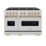 ZLINE 3-Piece Appliance Package - 48-Inch Dual Fuel Range, Refrigerator, and Dishwasher in Stainless Steel with Gold Accents