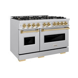 ZLINE 3-Piece Appliance Package - 48-Inch Dual Fuel Range, Refrigerator, and Dishwasher in Stainless Steel with Gold Accents
