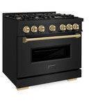 ZLINE 3-Piece Appliance Package - 36-Inch Dual Fuel Range, Refrigerator with Water Dispenser, and Dishwasher in Black Stainless Steel with Champagne Bronze Accents