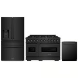 ZLINE 3-Piece Appliance Package - 48-Inch Gas Range, Refrigerator with Water Dispenser, and Dishwasher in Black Stainless Steel
