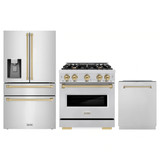 ZLINE 3-Piece Appliance Package - 30-Inch Dual Fuel Range, Refrigerator with Water Dispenser, and Dishwasher in Stainless Steel with Champagne Bronze Accents
