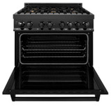 ZLINE 2-Piece Appliance Package - 36-Inch Dual Fuel Range with Brass Burners & Wall Mount Range Hood in Black Stainless Steel (2KP-RABRH36)