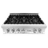 ZLINE 4-Piece Appliance Package - 36-Inch Rangetop, 30” Wall Oven, 36” Refrigerator with Water Dispenser, and Convertible Wall Mount Hood in Stainless Steel (4KPRW-RTRH36-AWS)