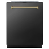 ZLINE 3-Piece Appliance Package - 30-Inch Gas Range, Refrigerator, and Dishwasher in Black Stainless Steel with Champagne Bronze Accents