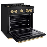 ZLINE 3-Piece Appliance Package - 30-Inch Gas Range, Refrigerator, and Dishwasher in Black Stainless Steel with Champagne Bronze Accents
