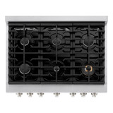 ZLINE 2-Piece Appliance Package - 36-inch Gas Range & Premium Range Hood in Satin Stainless Steel with Black Matte (2KP-SGRSBLMRH36)