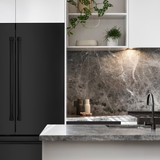 ZLINE 4-Piece Appliance Package - 30-Inch Rangetop with Brass Burners, Refrigerator, 30-Inch Electric Wall Oven, and 30-Inch Microwave Oven in Black Stainless Steel (4KPR-RTB30-MWAWS)
