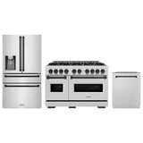 ZLINE 3-Piece Appliance Package - 48-Inch Gas Range, Refrigerator with Water Dispenser, and Dishwasher in Stainless Steel with Matte Black Accents