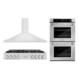 ZLINE 3-Piece Appliance Package - 48-Inch Rangetop, Convertible Range Hood, and Double Wall Oven in Stainless Steel (3KP-RTRH48-AWD)