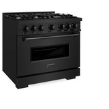 ZLINE 3-Piece Appliance Package - 36-Inch Gas Range, Refrigerator, and Dishwasher in Black Stainless Steel
