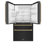 ZLINE 4-Piece Appliance Package - 30-Inch Gas Range, Hood, Refrigerator with Water Dispenser, and Dishwasher in Black Stainless Steel with Champagne Bronze Accents