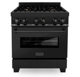 ZLINE 4-Piece Appliance Package - 30-Inch Dual Fuel Range with Brass Burners, Microwave Drawer, Dishwasher & Convertible Wall Mount Range Hood in Black Stainless Steel (4KP-RABRH30-MWDW)
