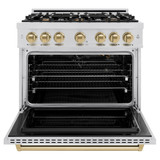 ZLINE 3-Piece Appliance Package - 36-Inch Gas Range, Refrigerator, and Dishwasher in Stainless Steel with Champagne Bronze Accents
