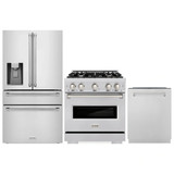 ZLINE 3-Piece Appliance Package - 30-Inch Gas Range, Refrigerator with Water Dispenser, and Dishwasher in Stainless Steel