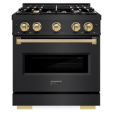 ZLINE 4-Piece Appliance Package - 30-Inch Dual Fuel Range, Hood, Refrigerator with Water Dispenser, and Dishwasher in Black Stainless Steel with Champagne Bronze Accents