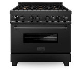 ZLINE 3-Piece Appliance Package - 36-Inch Dual Fuel Range with Brass Burners, Range Hood, 3-Rack Dishwasher in Black Stainless Steel (3KP-RABRH36-DWV)