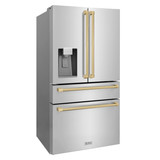 ZLINE 4-Piece Appliance Package - 48-Inch Gas Range, Hood, Refrigerator with Water Dispenser, and Dishwasher in Stainless Steel with Champagne Bronze Accents