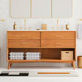 Mid-Century Open Storage Double Bathroom Vanity (63") - Acorn