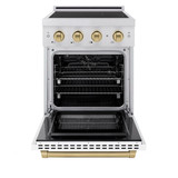 ZLINE Autograph Edition 24-Inch 3.2 Cu. Ft. Paramount Induction Range with 3 Element Cooktop and Electric Convection Oven in Satin Stainless Steel with White Matte Door and Champagne Bronze Accents (SINRSZ-WM-24-CB)