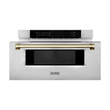 ZLINE 5-Piece Appliance Package - 48-Inch Paramount Dual Fuel Range, Wall Mount Range Hood, 36-Inch French Door Refrigerator with Water Dispenser, Dishwasher, and 30-Inch Microwave Drawer in Stainless Steel with Gold Accents
