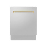 ZLINE 5-Piece Appliance Package - 48-Inch Paramount Dual Fuel Range, Wall Mount Range Hood, 36-Inch French Door Refrigerator with Water Dispenser, Dishwasher, and 30-Inch Microwave Drawer in Stainless Steel with Gold Accents