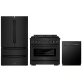 ZLINE 3-Piece Appliance Package - 36-Inch Paramount Gas Range, 36-Inch French Door Refrigerator, Dishwasher, in Black Stainless Steel