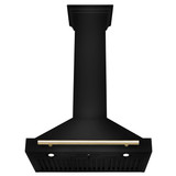 ZLINE 4-Piece Appliance Package - 30-Inch Paramount Dual Fuel Range, Wall Mount Range Hood, 36-Inch French Door Refrigerator with Water Dispenser, Dishwasher, in Black Stainless Steel with Gold Accents