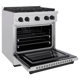 ZLINE 4-Piece Appliance Package - 30-Inch Paramount Autograph Dual Fuel Range, Wall Mount Range Hood, 36-Inch French Door Refrigerator, Dishwasher, in Stainless Steel with Matte Black Accents