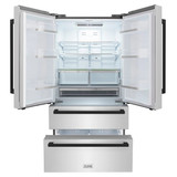 ZLINE Autograph Edition 36 in. 22.5 cu. ft. Counter-Depth French Door Refrigerator with Ice Maker in Fingerprint-Resistant Stainless Steel with Matte Black Modern Handles (RFMZ-36-FMB)