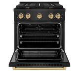 ZLINE 4-Piece Appliance Package - 30-Inch Paramount Dual Fuel Range, Wall Mount Range Hood, 36-Inch French Door Refrigerator, Dishwasher, in Black Stainless Steel with Champagne Bronze Accents