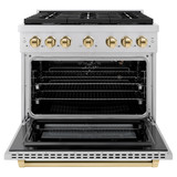 ZLINE 3-Piece Appliance Package - 36-Inch Paramount Autograph Gas Range, 36-Inch French Door Refrigerator, Dishwasher, in Stainless Steel with Gold Accents