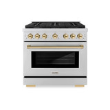 ZLINE 3-Piece Appliance Package - 36-Inch Paramount Autograph Gas Range, 36-Inch French Door Refrigerator, Dishwasher, in Stainless Steel with Gold Accents