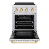 ZLINE Autograph Edition 24-Inch 3.2 Cu. Ft. Paramount Induction Range with 3 Element Cooktop and Electric Convection Oven in Satin Stainless Steel with Polished Gold Accents (SINRSZ-24-G)
