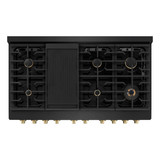ZLINE 3-Piece Appliance Package - 48-Inch Paramount Gas Range, 36-Inch French Door Refrigerator with Water Dispenser, Dishwasher, in Black Stainless Steel with Champagne Bronze Accents