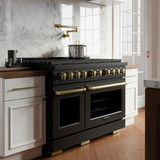 ZLINE 3-Piece Appliance Package - 48-Inch Paramount Gas Range, 36-Inch French Door Refrigerator with Water Dispenser, Dishwasher, in Black Stainless Steel with Champagne Bronze Accents