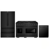 ZLINE 3-Piece Appliance Package - 48-Inch Paramount Gas Range, 36-Inch French Door Refrigerator, Dishwasher, in Black Stainless Steel