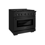 ZLINE 5-Piece Appliance Package - 36-Inch Paramount Gas Range, Wall Mount Range Hood, 36-Inch French Door Refrigerator, Dishwasher, and 24-Inch Microwave Drawer in Black Stainless Steel