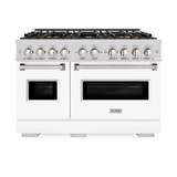 ZLINE 48-Inch 6.7 Cu. Ft. Classic Gas Range with 8 Burner DuoPro™ Cooktop and Dual Ovens with White Matte Doors (PCGR-WM-48)