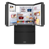 ZLINE 5-Piece Appliance Package - 30-Inch Paramount Gas Range, Wall Mount Range Hood, 36-Inch French Door Refrigerator with Water Dispenser, Dishwasher, and 24-Inch Microwave Drawer in Black Stainless Steel
