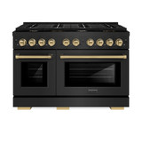 ZLINE 5-Piece Appliance Package - 48-Inch Paramount Dual Fuel Range, Wall Mount Range Hood, 36-Inch French Door Refrigerator with Water Dispenser, Dishwasher, and 30-Inch Microwave Drawer in Black Stainless Steel with Champagne Bronze Accents