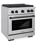 ZLINE 5-Piece Appliance Package - 30-Inch Paramount Dual Fuel Range, Wall Mount Range Hood, 36-Inch French Door Refrigerator, Dishwasher, and 30-Inch Microwave Drawer in Stainless Steel with Matte Black Accents