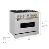ZLINE Autograph 36-Inch Classic Gas Range with 6 Burner DuoPro™ Cooktop and Gas Oven in Stainless Steel with Bronze Accents (PCGRZ-36-CB)